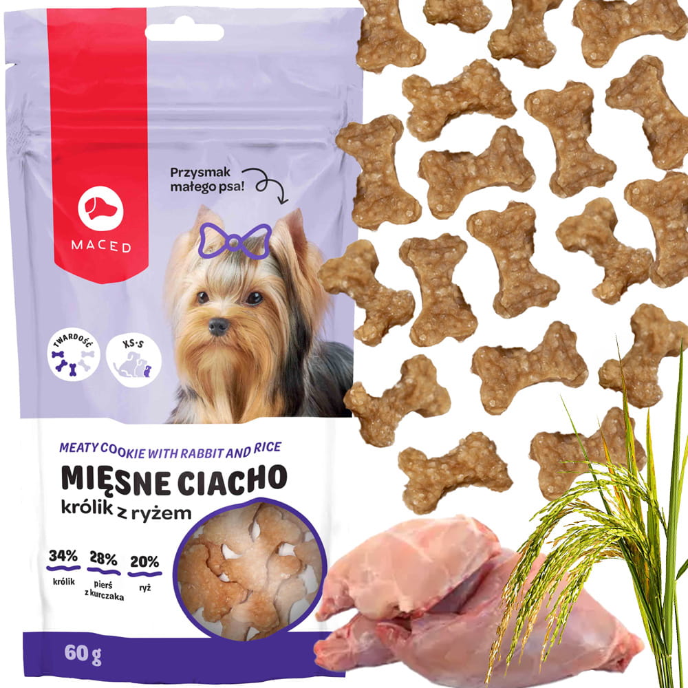 MACED Przysmak dla psa Mięsne Ciacho królik z ryżem 60g